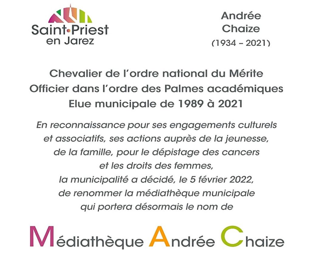 Plaque commémorative Andrée Chaize
