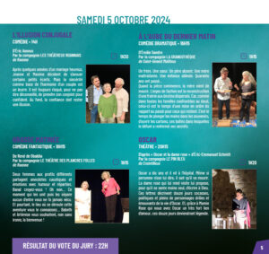 Programme du samedi du festival de théâtre amateur. 4 photos